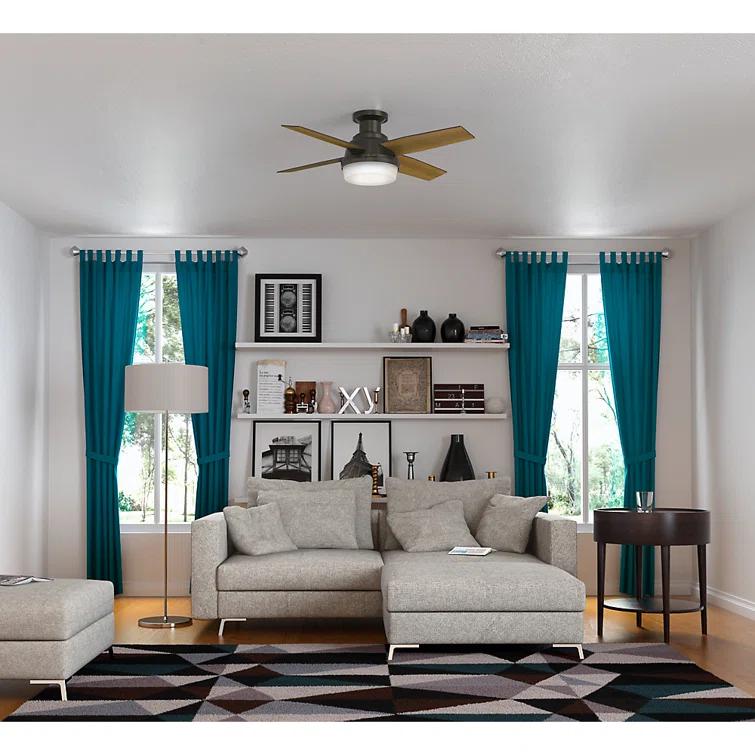 Hunter Fan Dempsey Low Profile 44" 4 - Blade Indoor Flush Mount Small Room Ceiling Fan with Lights and Remote