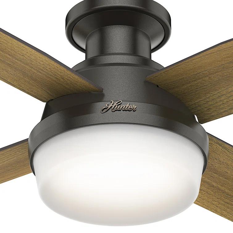 Hunter Fan Dempsey Low Profile 44" 4 - Blade Indoor Flush Mount Small Room Ceiling Fan with Lights and Remote