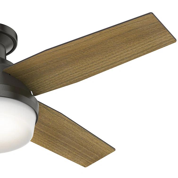 Hunter Fan Dempsey Low Profile 44" 4 - Blade Indoor Flush Mount Small Room Ceiling Fan with Lights and Remote
