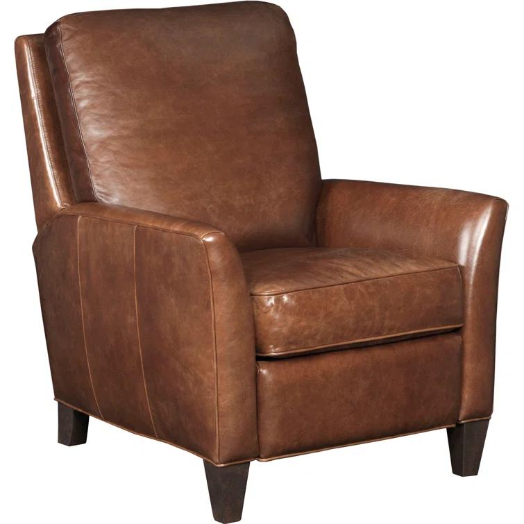 Handcrafted Brown Leather Recliner with Dark Wood Finish