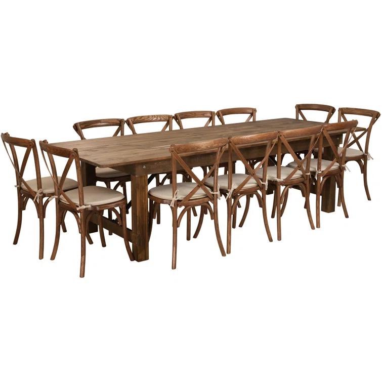 Montana 9' x 40" Folding Farmhouse Dining Table with 12 Cross Back Chairs