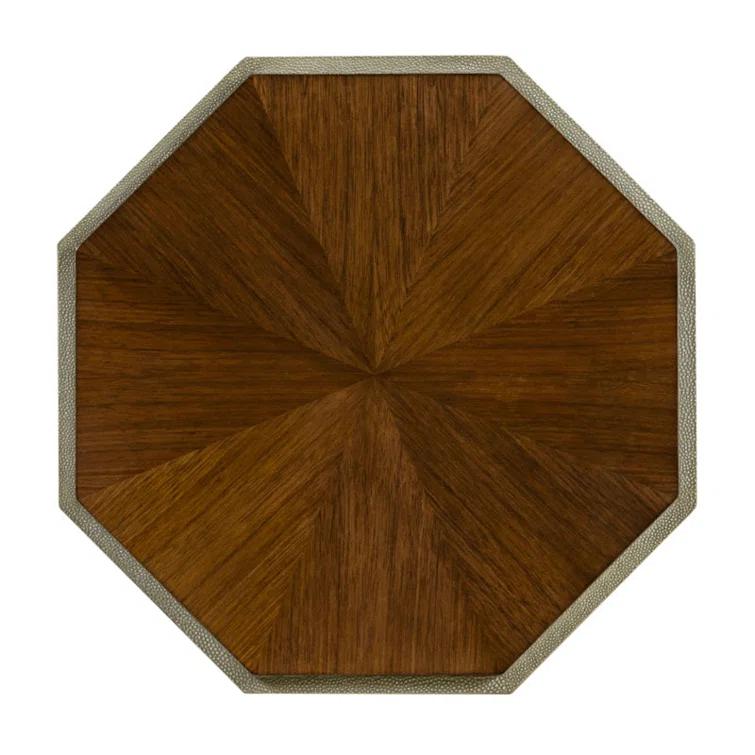 Modern Round Walnut and Faux Shagreen Coffee Table