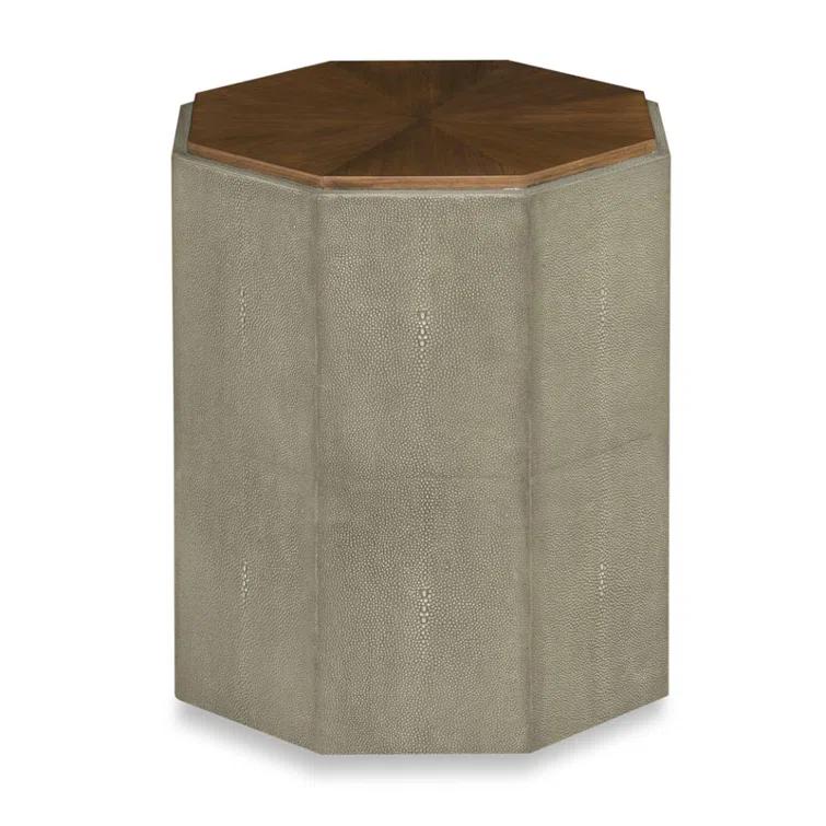 Modern Round Walnut and Faux Shagreen Coffee Table