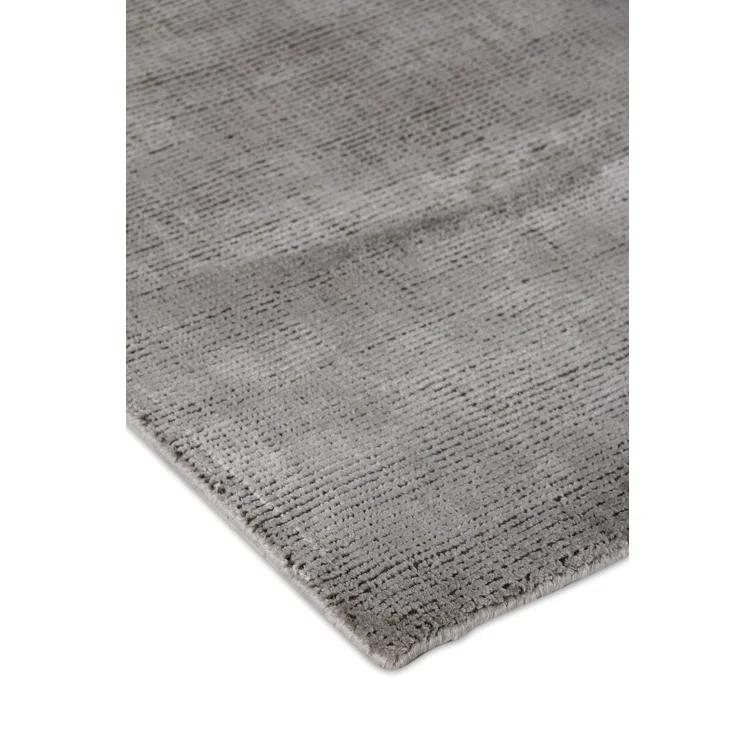 Handmade Rectangular Silver and Dark Gray Wool Viscose Area Rug
