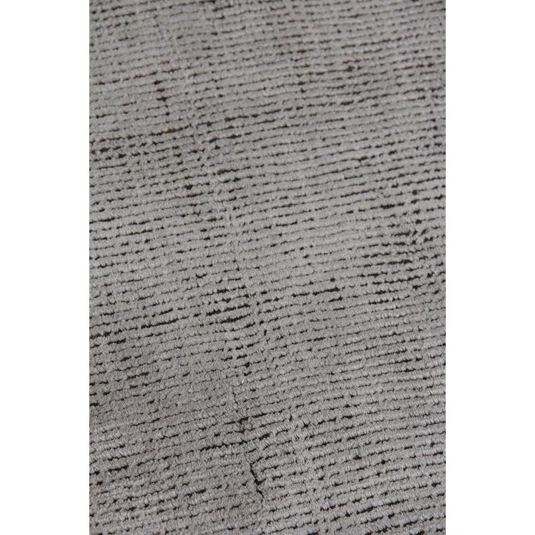 Handmade Rectangular Silver and Dark Gray Wool Viscose Area Rug