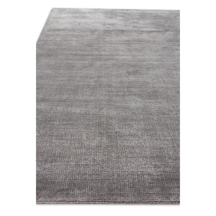 Handmade Rectangular Silver and Dark Gray Wool Viscose Area Rug