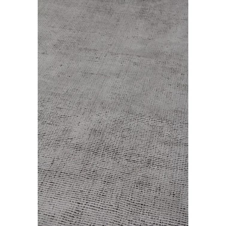 Handmade Rectangular Silver and Dark Gray Wool Viscose Area Rug