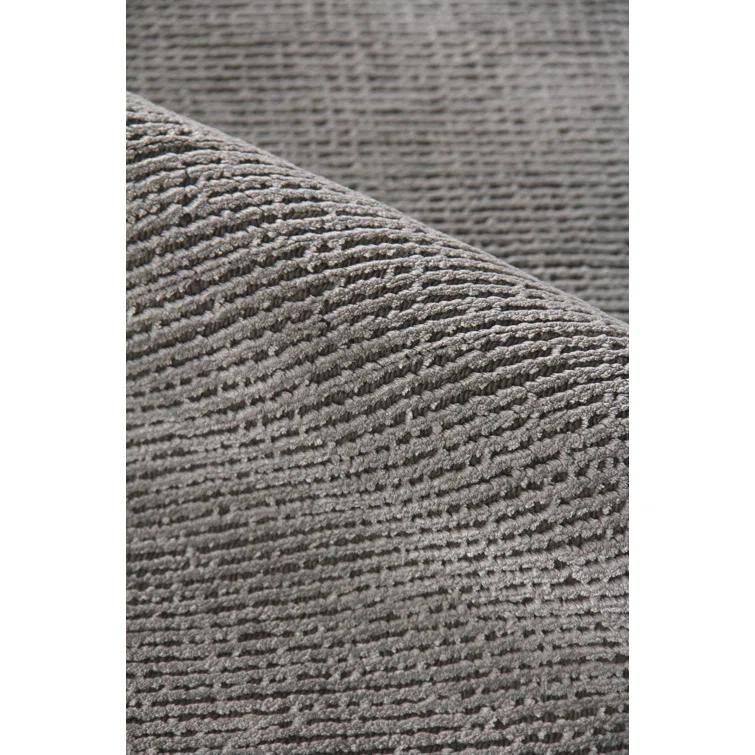 Handmade Rectangular Silver and Dark Gray Wool Viscose Area Rug