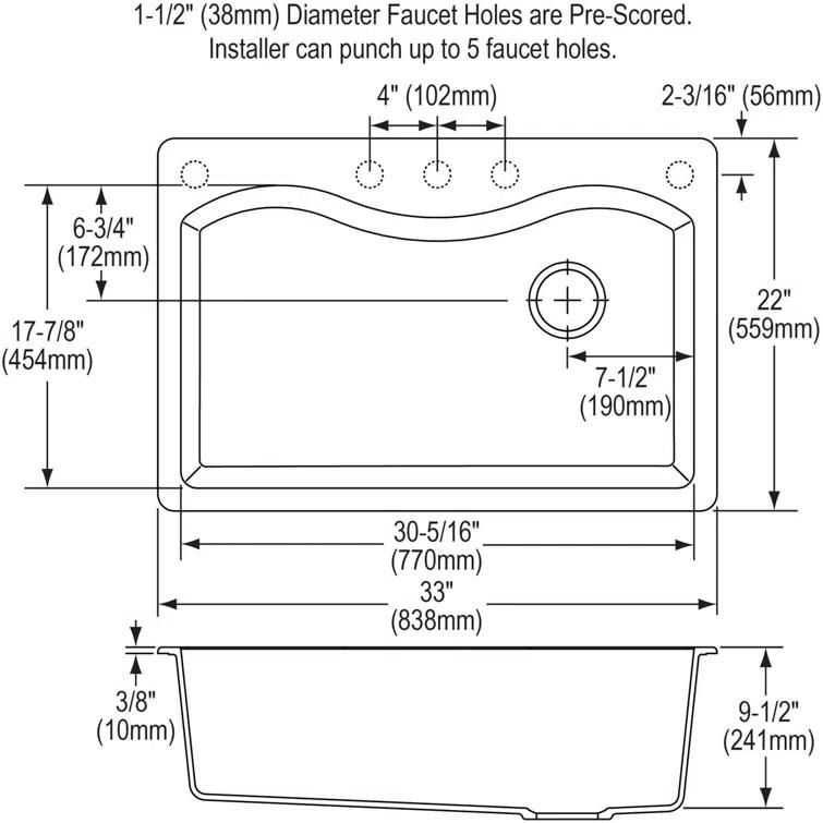 Quartz Classic 33" x 22" x 9-1/2" Drop-In Kitchen Sink