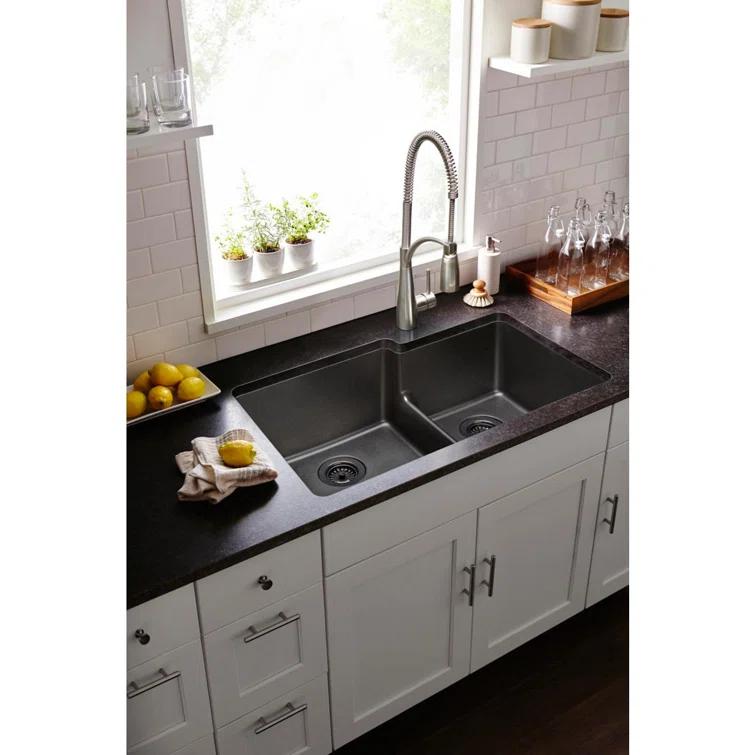 Quartz Classic 33" x 20-1/2" x 9-1/2" Double Basin Undermount Kitchen Sink