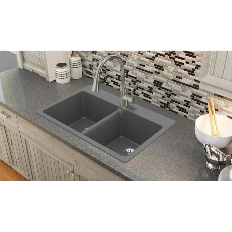 Quartz Luxe 33" L x 22" W Double Basin Drop-in Kitchen Sink