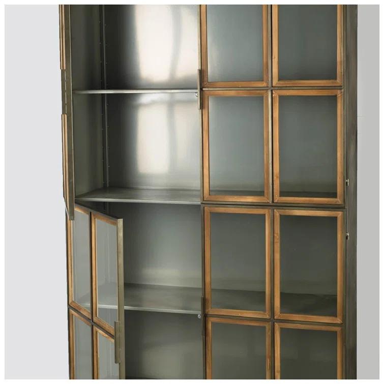 Pandora I Medium Brown Wood and Metal Glass Door Display Cabinet
