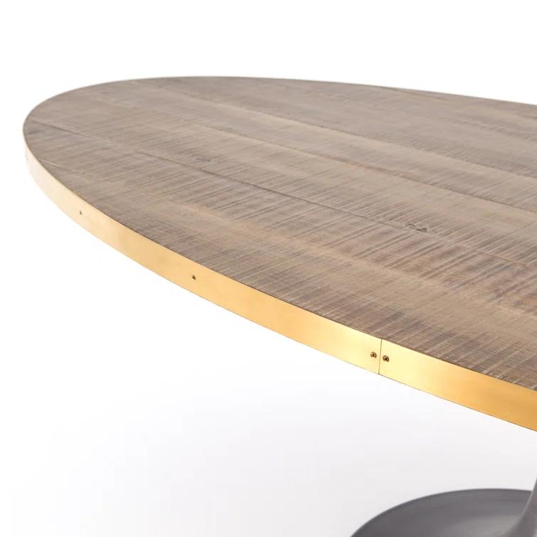 Round Reclaimed Wood Dining Table with Brass Trim