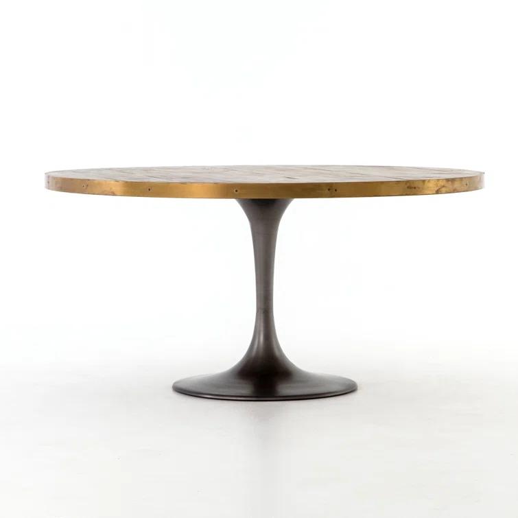 60" Round Reclaimed Wood Dining Table with Brass Trim