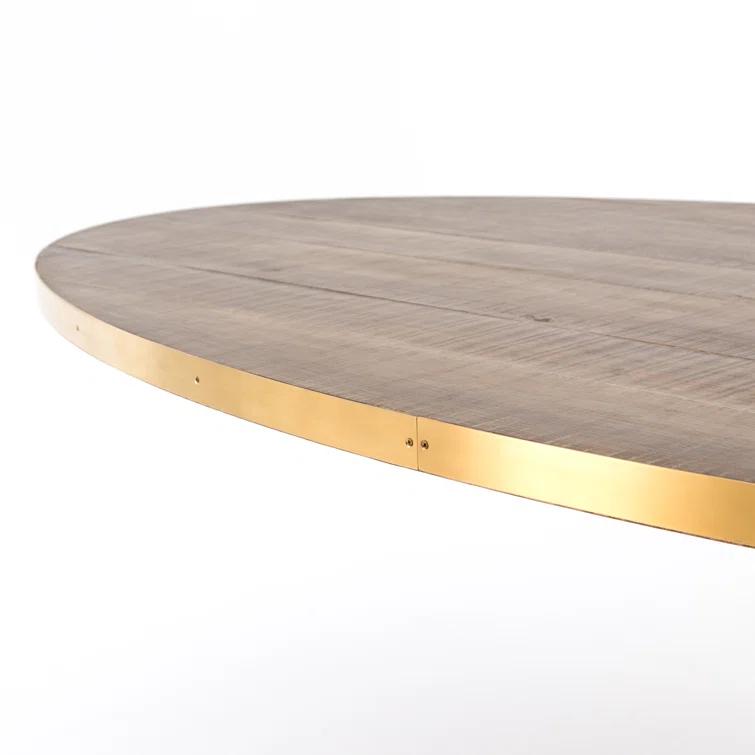 Round Reclaimed Wood Dining Table with Brass Trim