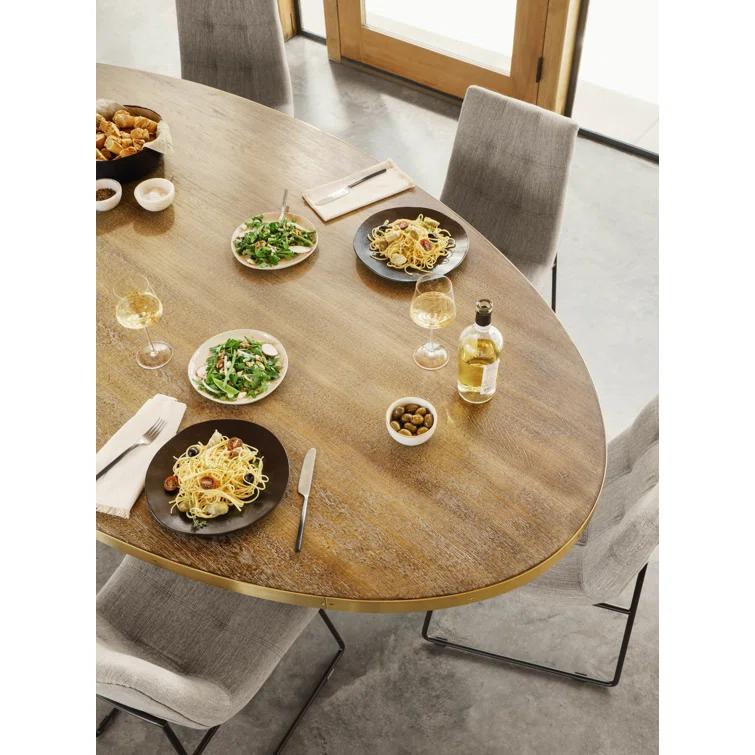 Round Reclaimed Wood Dining Table with Brass Trim