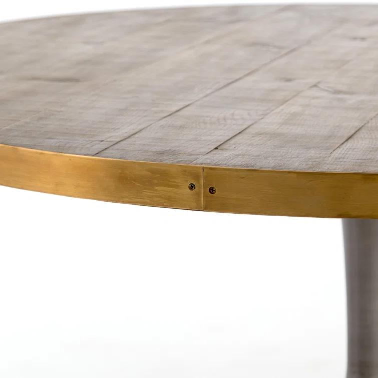 60" Round Reclaimed Wood Dining Table with Brass Trim