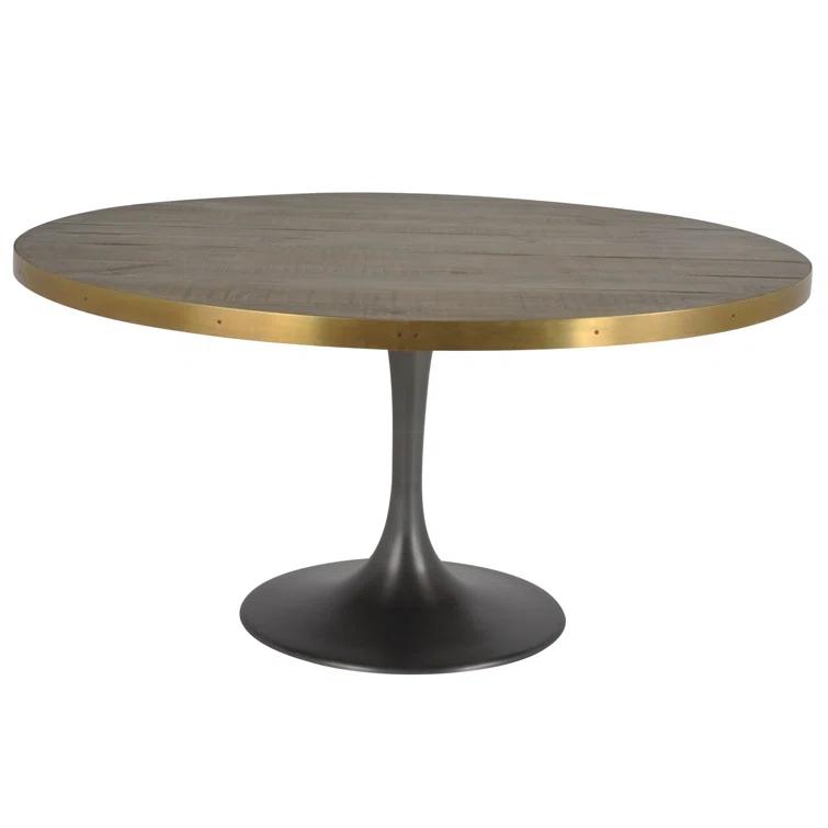 60" Round Reclaimed Wood Dining Table with Brass Trim