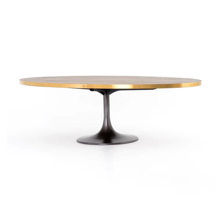Round Reclaimed Wood Dining Table with Brass Trim