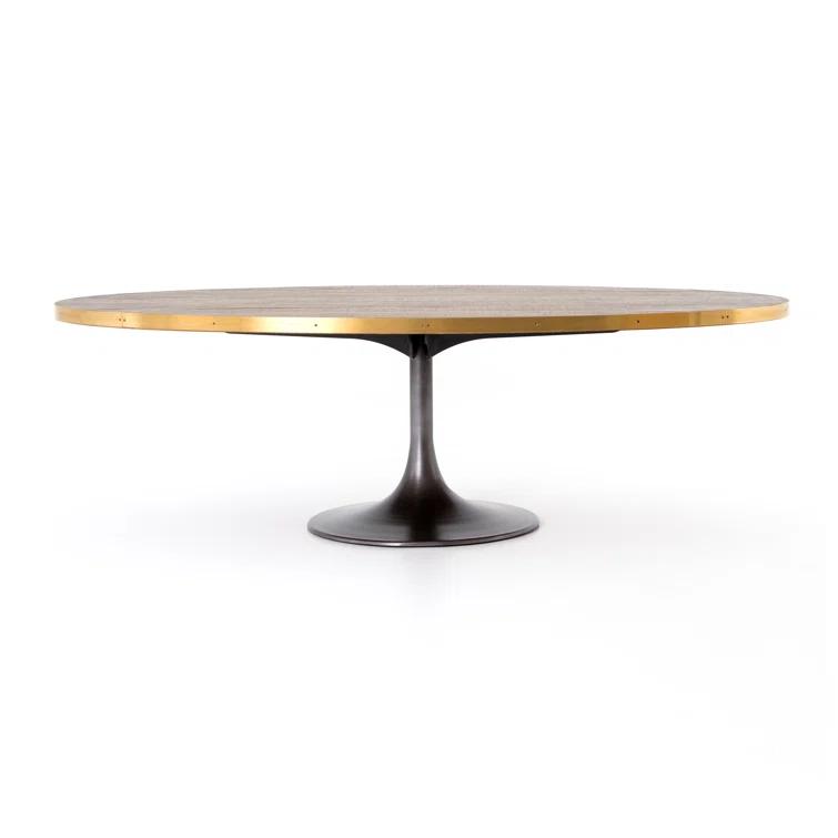 Round Reclaimed Wood Dining Table with Brass Trim