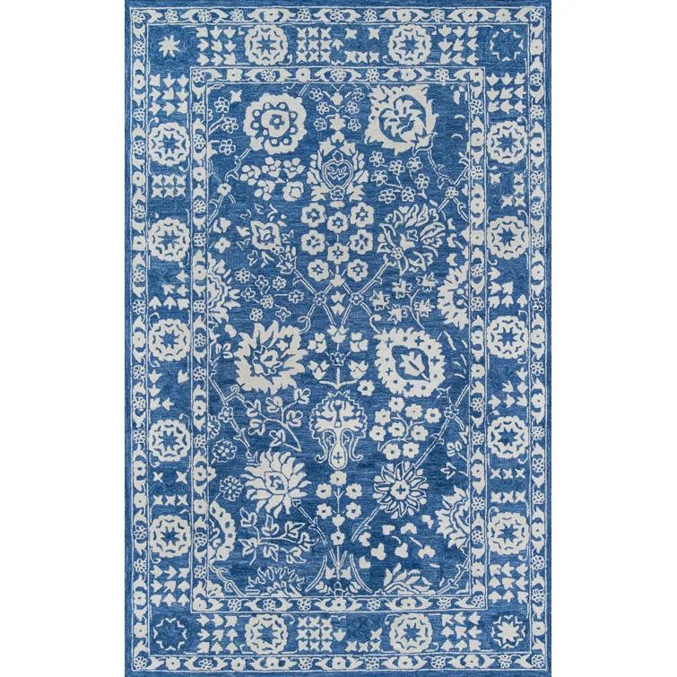 Cece Oriental Handmade Tufted Wool Blue/White Area Rug
