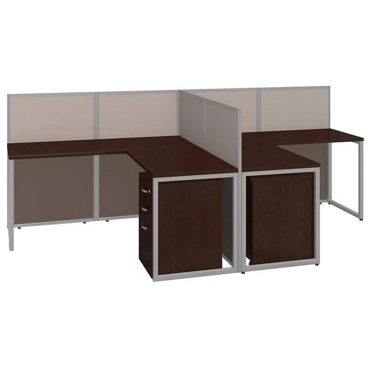 Bush Business Furniture Easy Office L-Shaped 2 Person Benching Workstation with Cable Management