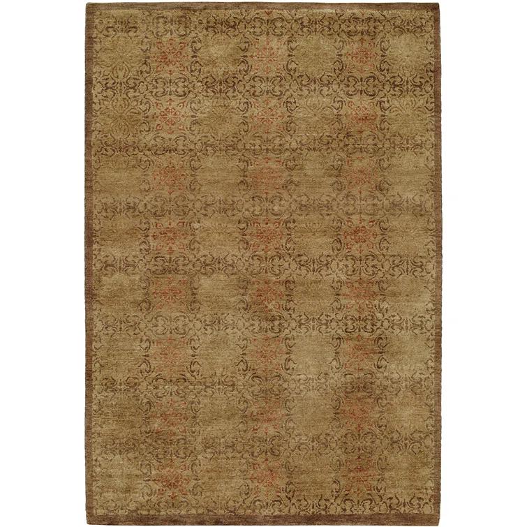 Otani Wool Damask Area Rug in Brown