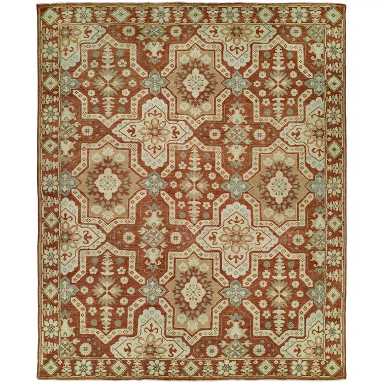 Wool Geometric Area Rug in Red