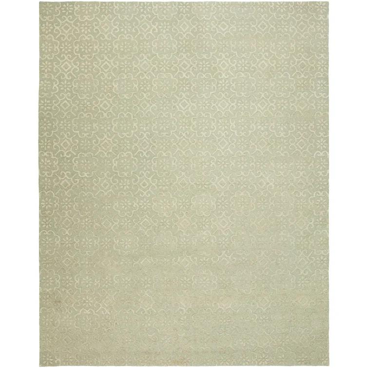 Wool Geometric Area Rug in Ivory