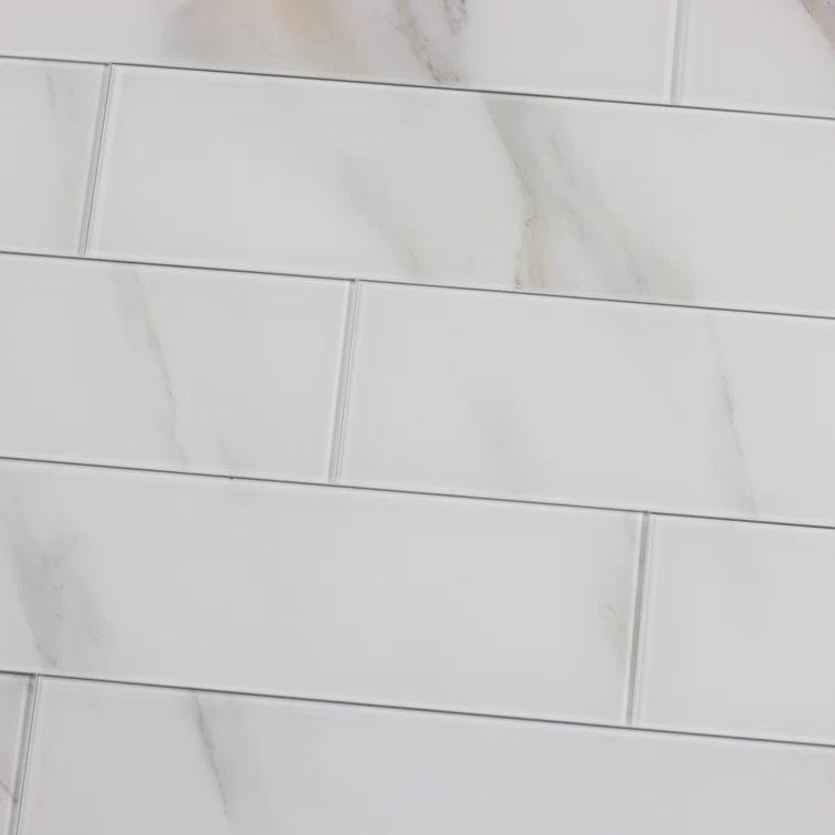 Abolos Nature 4 in. x 16 in. Marble Look Glass Straight Edge Large Format Subway Decorative Kitchen & Bathroom Wall Tile