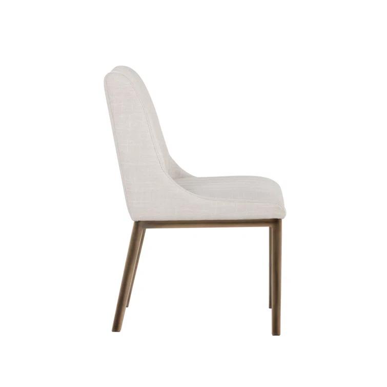Beige Linen Upholstered Side Chair with Metal Frame