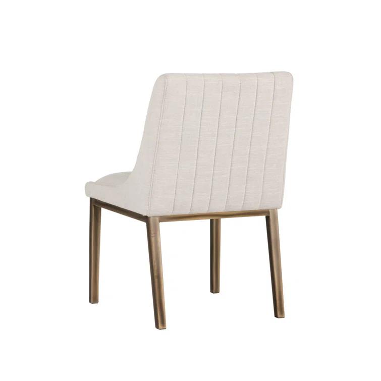 Beige Linen Upholstered Side Chair with Metal Frame