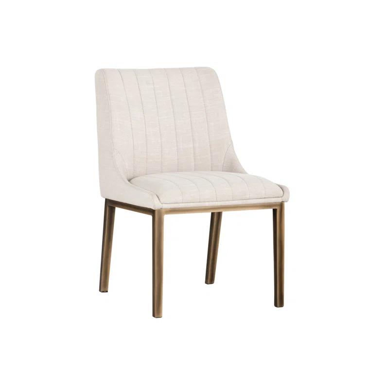 Beige Linen Upholstered Side Chair with Metal Frame