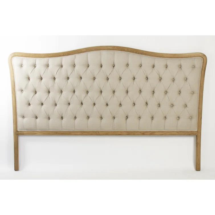 Ivory Tufted Linen Upholstered King Headboard with Wooden Frame