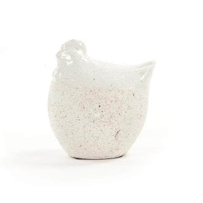Small Distressed White Ceramic Garden Chicken Statue