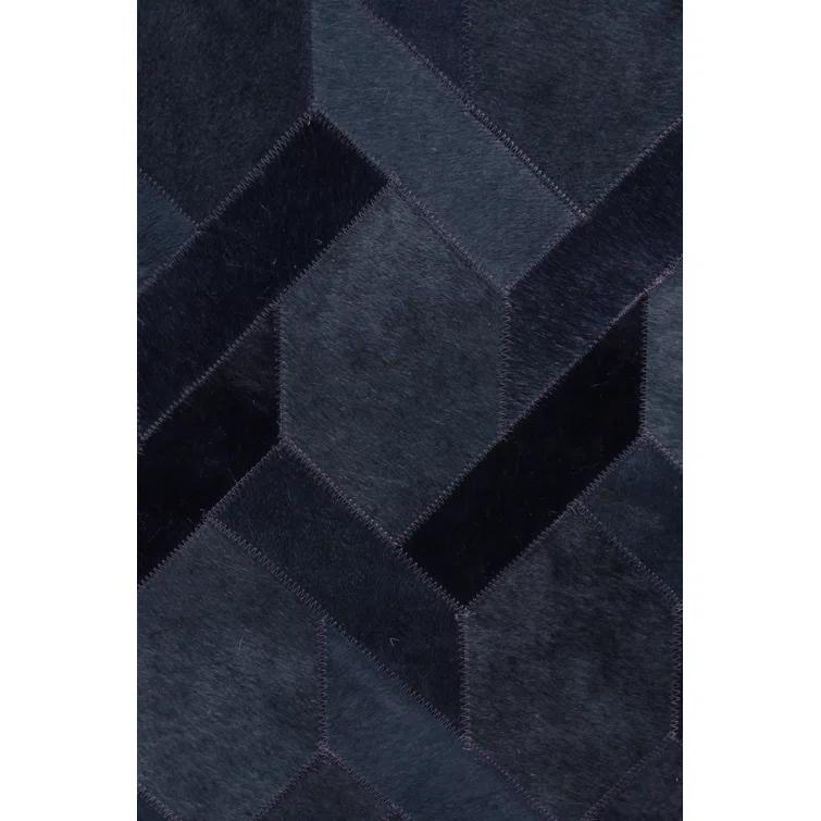 Natural Hide Geometric Cowhide Area Rug in Navy/Black