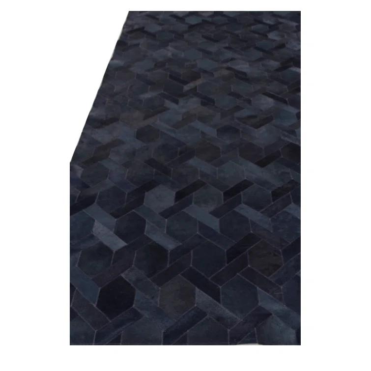 Natural Hide Geometric Cowhide Area Rug in Navy/Black