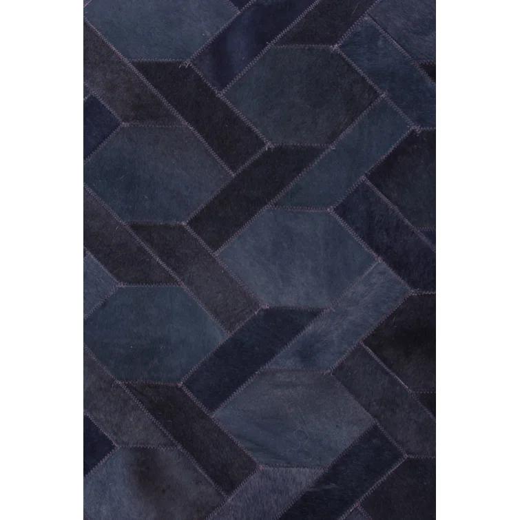 Natural Hide Geometric Cowhide Area Rug in Navy/Black