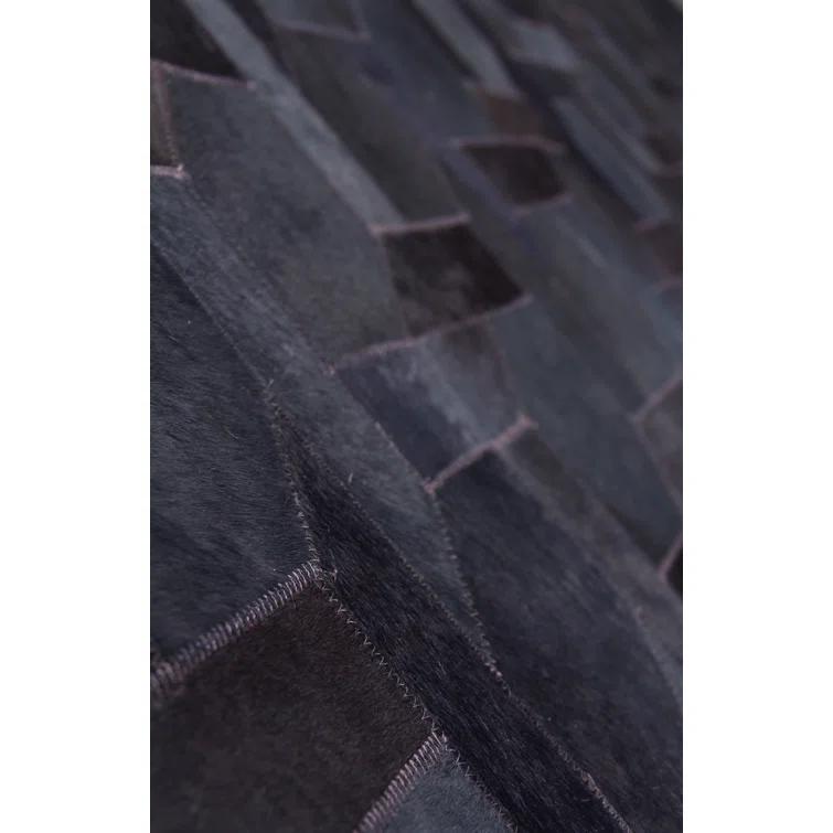 Natural Hide Geometric Cowhide Area Rug in Navy/Black