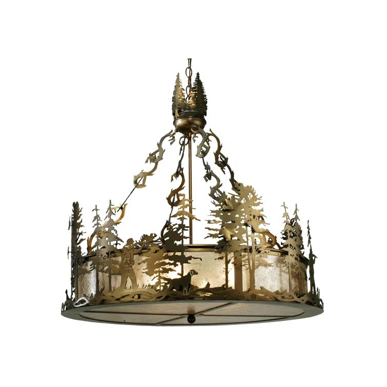 Rustic Lodge 4 - Light Glass Lantern Drum Chandelier