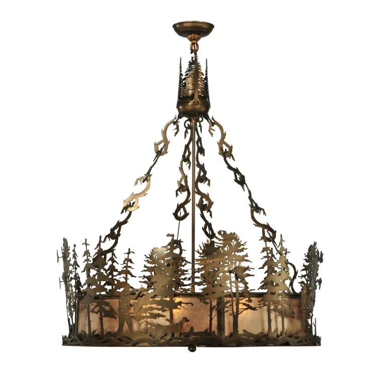 Rustic Lodge 4 - Light Glass Lantern Drum Chandelier