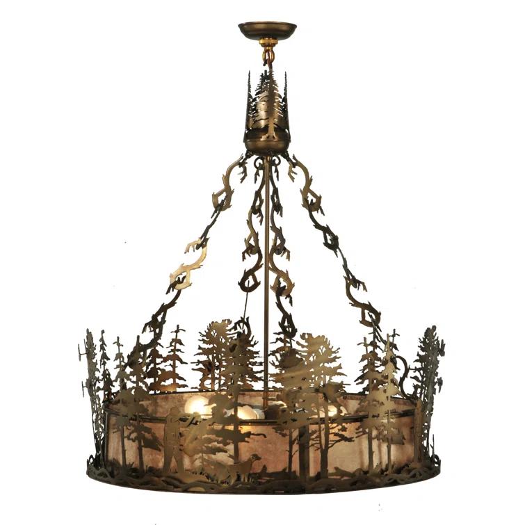 Rustic Lodge 4 - Light Glass Lantern Drum Chandelier