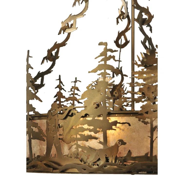 Rustic Lodge 4 - Light Glass Lantern Drum Chandelier