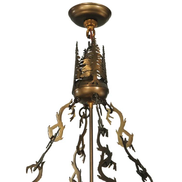 Rustic Lodge 4 - Light Glass Lantern Drum Chandelier