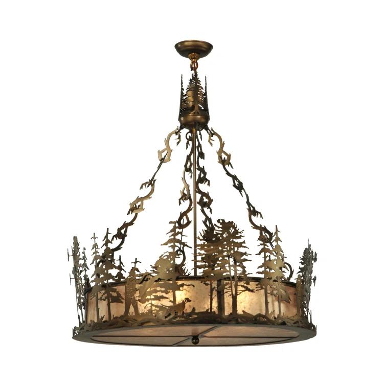 Rustic Lodge 4 - Light Glass Lantern Drum Chandelier
