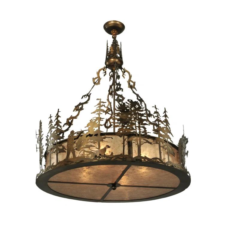 Rustic Lodge 4 - Light Glass Lantern Drum Chandelier