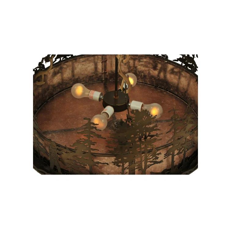 Rustic Lodge 4 - Light Glass Lantern Drum Chandelier