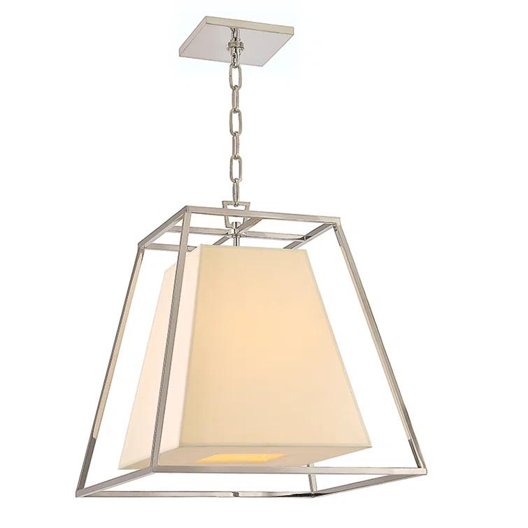 Polished Nickel Crystal 4-Light Pendant with Faux Silk Shade