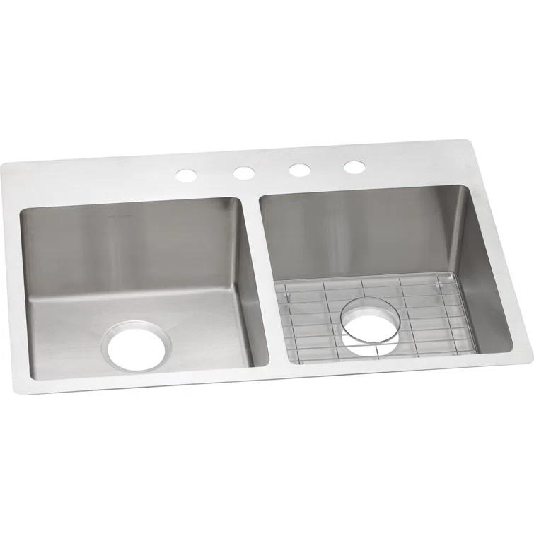 Crosstown Stainless Steel 33" L x 22" W Double Basin Dual Mount Kitchen Sink
