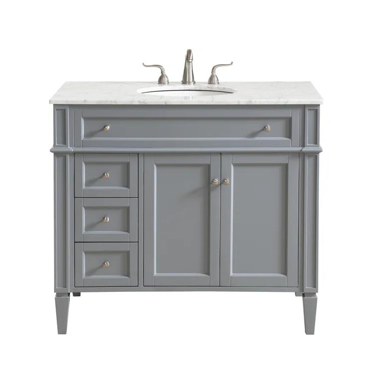 Rukie 40" Free-Standing Single Bathroom Vanity Set with Marble Vanity Top